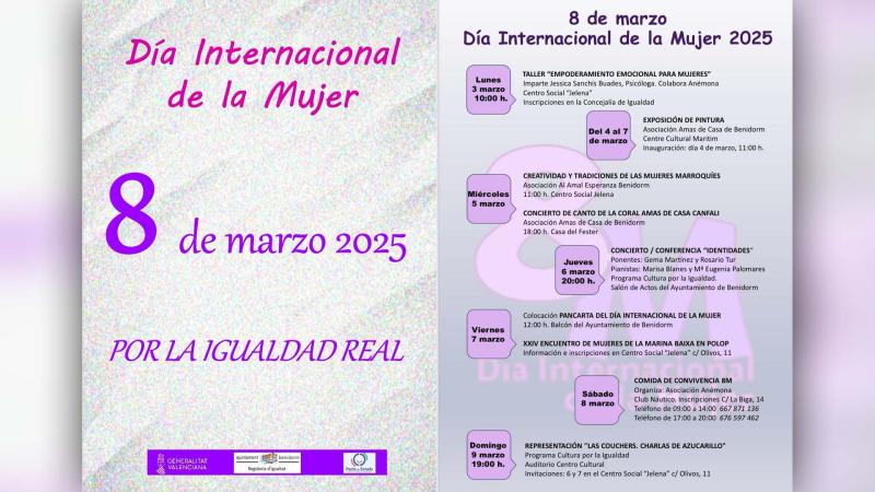 Benidorm presenta un completo programa de actividades para conmemorar el Día de la Mujer 